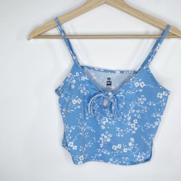 Me to We Light Blue White Floral Print Cropped Tank Top Women's Size Medium M - Picture 1 of 7